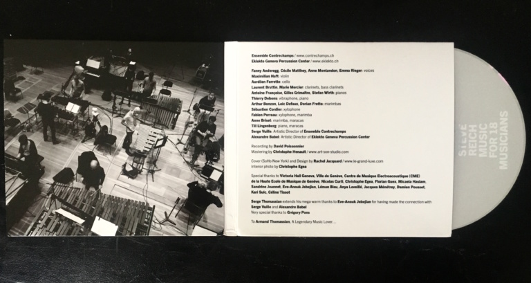 Fourre de CD avec Steve Reich, Music for 18 Musicians